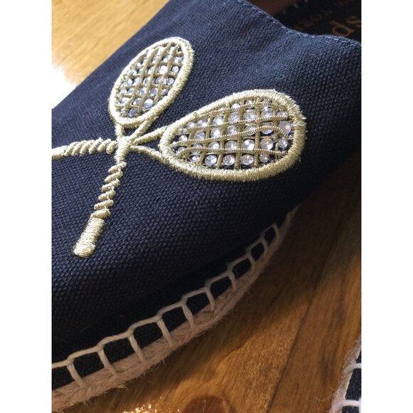 Kate Spade Tennis Racket Embroidered Jeweled Canvas Espadrilles Size 7.5 Shoes - Picture 7 of 11